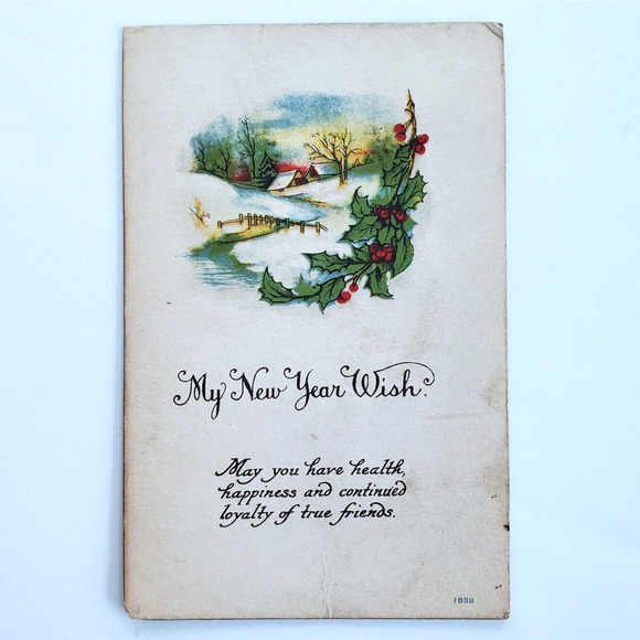 Antique Postcard New Year Holiday Victorian Farm Country Snow Winter Retro 1900s - Picture 1 of 5